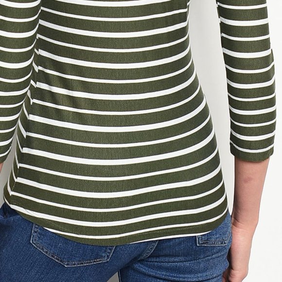 Olive White Stripe Lace Ruffle Soft Stretch Top - Picture 6 of 7